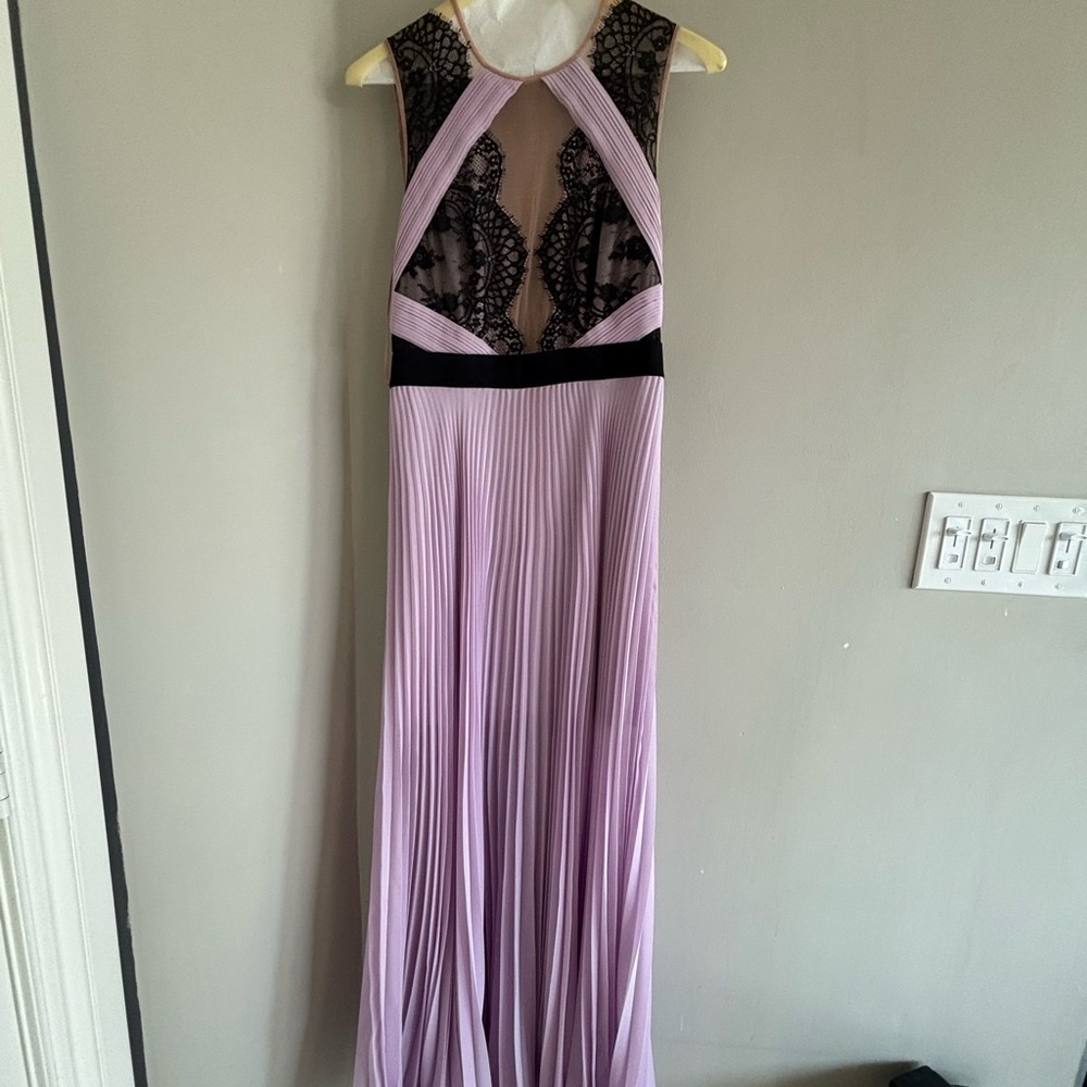 Elegant lavender and black flowy maxi dress